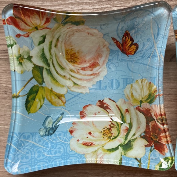 Lisa Audit square (2) glass bowls butterflies pivoine - Picture 9 of 13